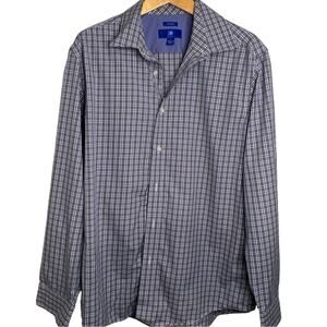 Egara Shirt Men's Size Large Button Down 100% Cotton Neutral Tan Purple